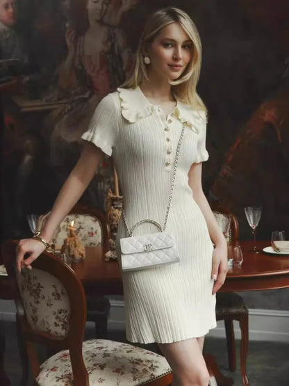 Damen-Minikleid, geraffter Ausschnitt, Polyester mit Knöpfen-1