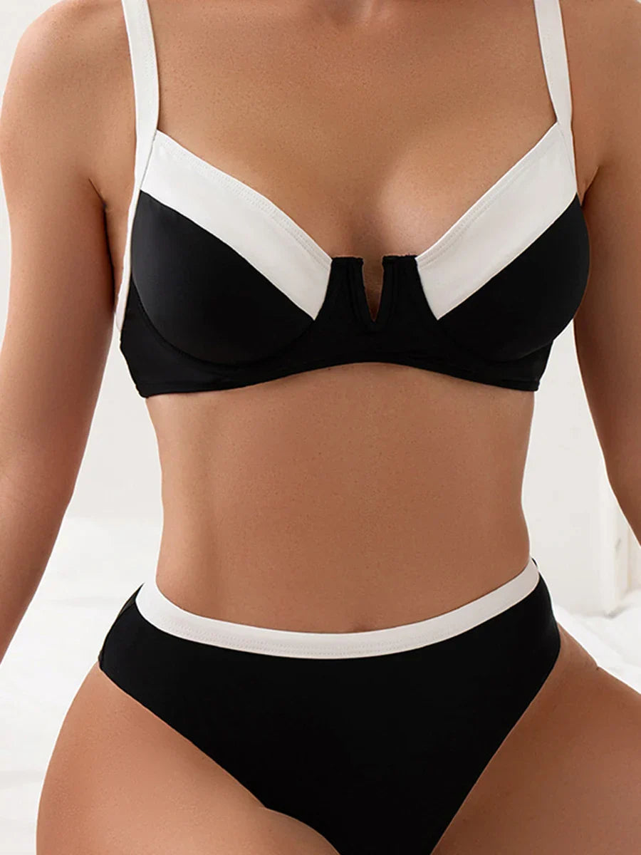 Damen Bikini-Set Blockfarbe Spandex Polyester Hohe Taille-2