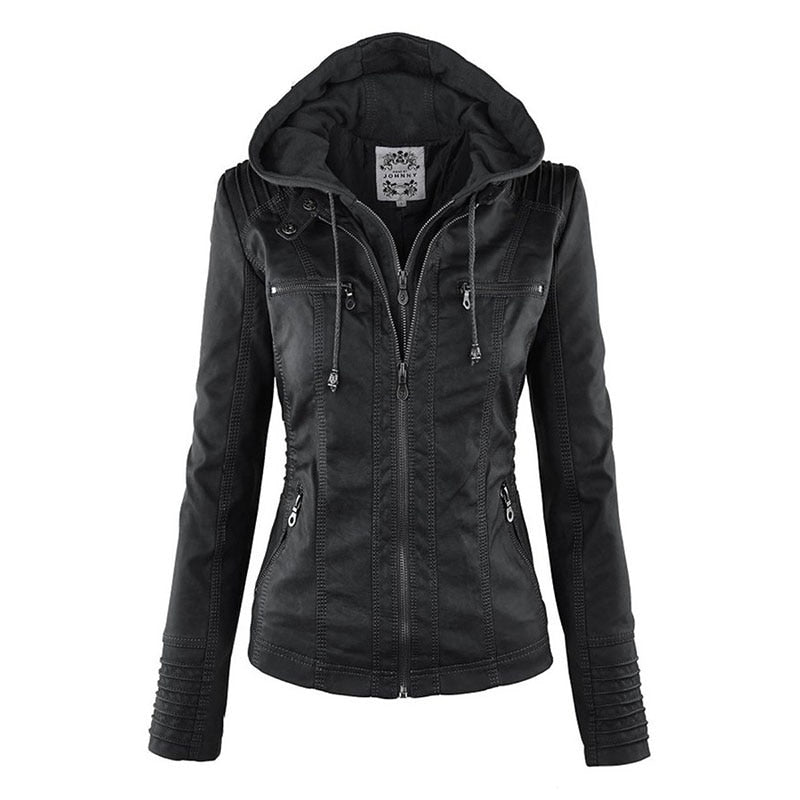 Damen-Kapuzenjacke aus Kunstleder – modernes Design mit Taschen und bequemer Passform, in mehreren Größen erhältlich 7