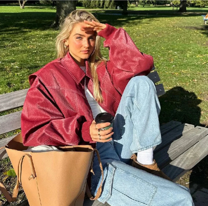 Jacke, Oversized, aus Leder, für Damen 4