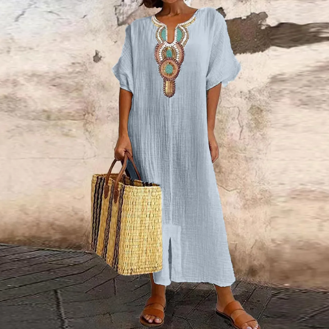 Damen-Maxikleid, Boho, Griechisch, Stil, Weicher Stoff-3