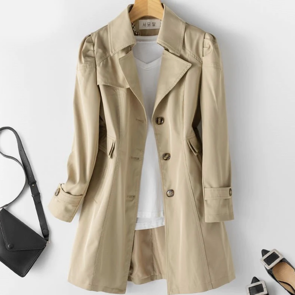 Damen-Trenchcoat, elegant, Polyester, vielseitig-1