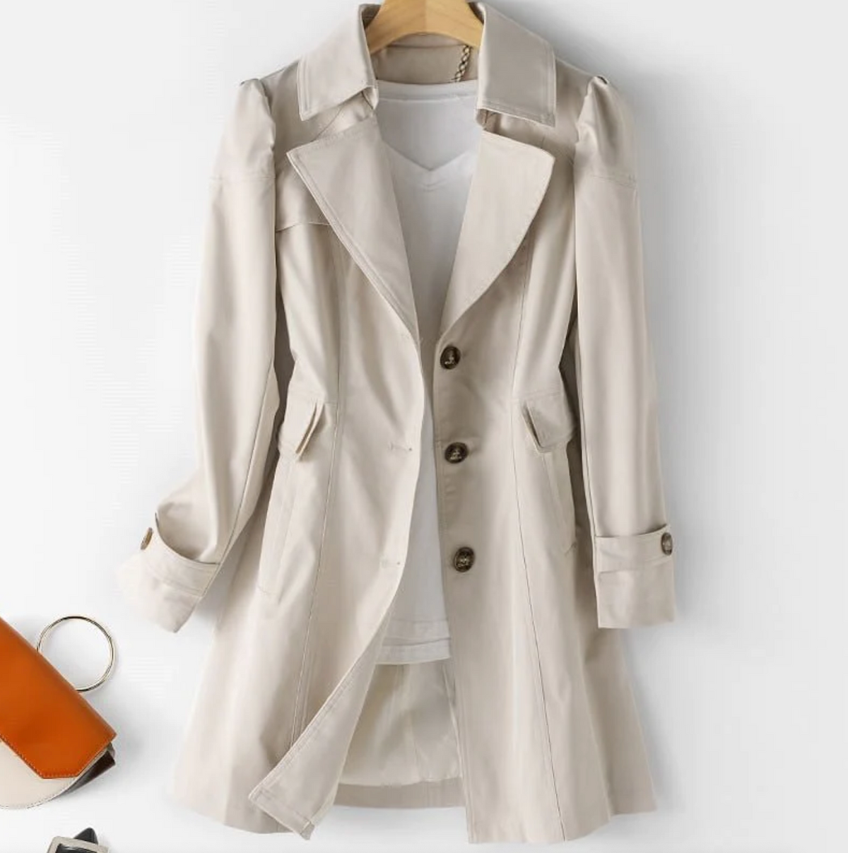 Damen-Trenchcoat, elegant, Polyester, vielseitig-5