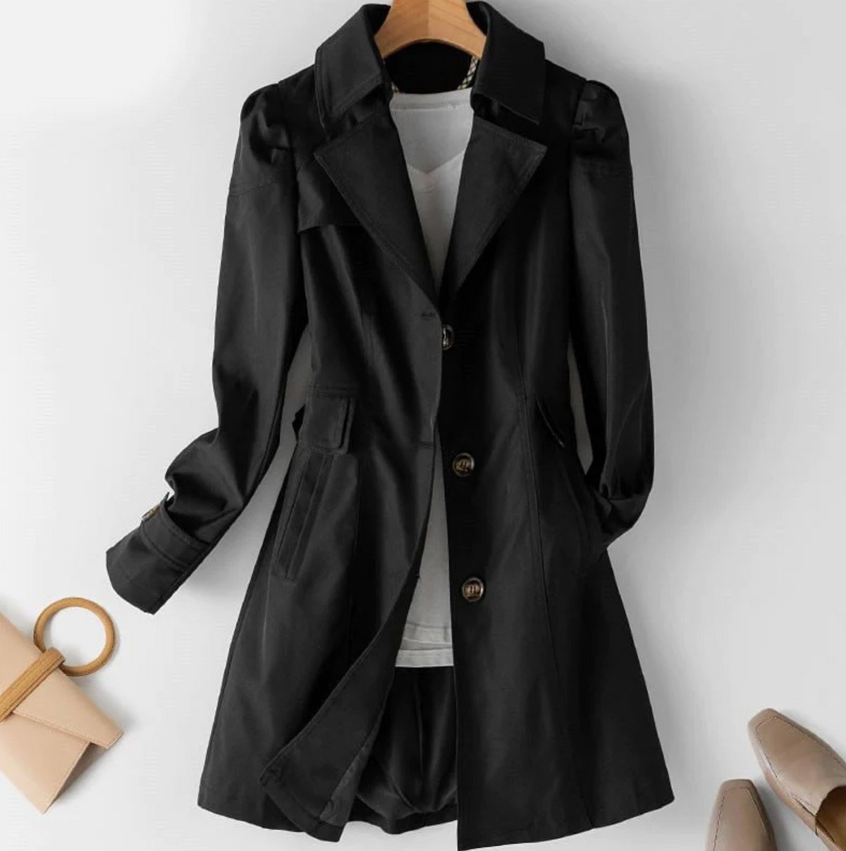 Damen-Trenchcoat, elegant, Polyester, vielseitig-6