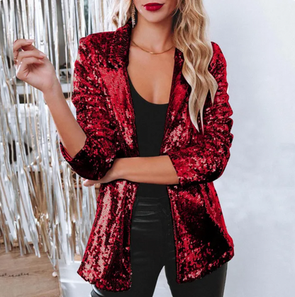 Damen-Glitzer-Blazer, eleganter Materialmix, Winter-6