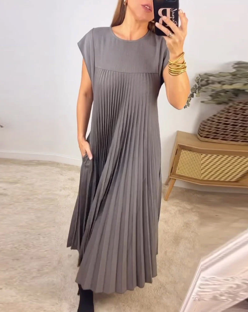 Ärmelloses Kleid für Damen mit Falten-Design und geräumigen Taschen – Langes Polyesterkleid, perfekt für Party und Alltag 6