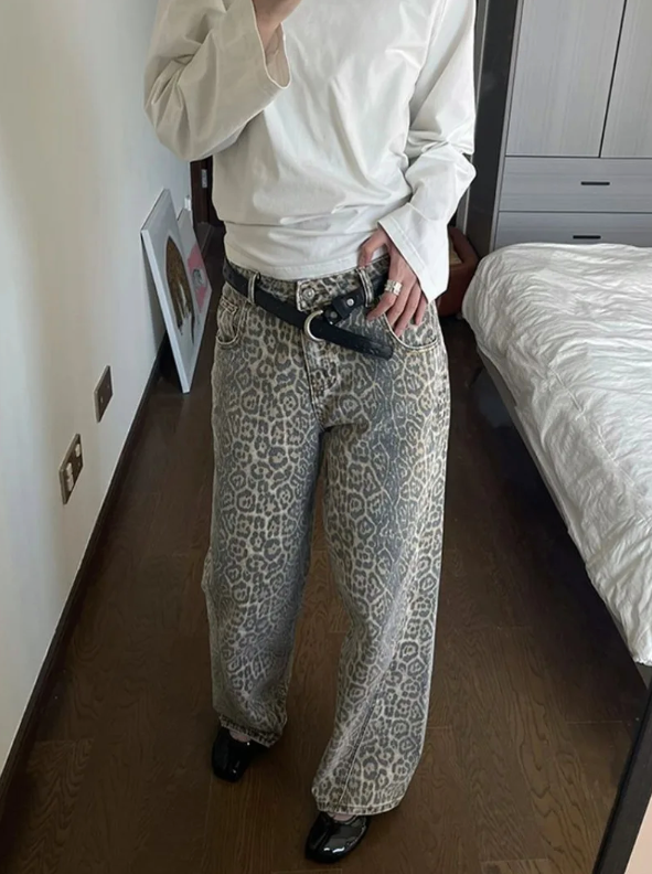 Damen-Jeans Leopardenmuster Trendy Hochwertiger Denim-4