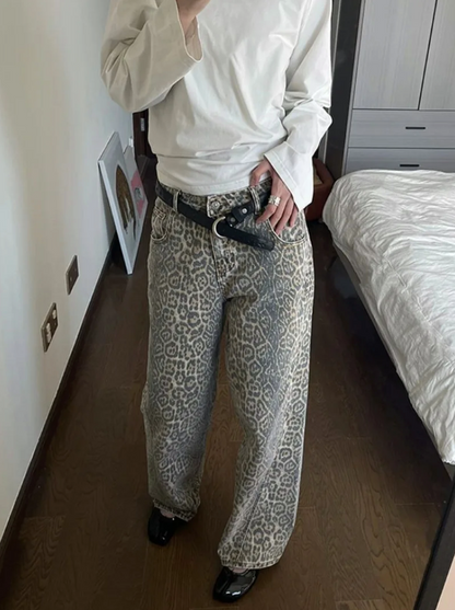 Damen-Jeans Leopardenmuster Trendy Hochwertiger Denim-4