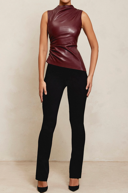 Damen Slim-Fit Top Leder Weiche Oberfläche-6
