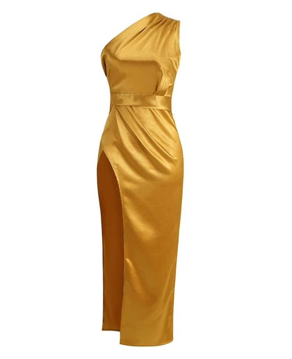Damen-Maxikleid, Seide, hoher Schlitz, elegantes langes Kleid-2