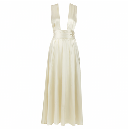 Damen-Abendkleid, lang, tiefer Ausschnitt, fließendes Material 2