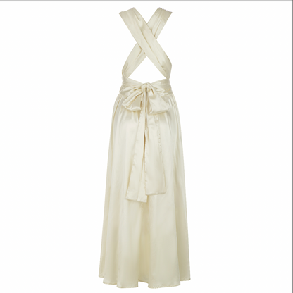 Damen-Abendkleid, lang, tiefer Ausschnitt, fließendes Material 3