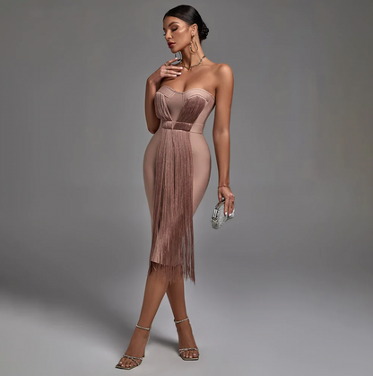 Damen Bandage-Kleid Eng Elastisch mit Fransen und Quasten 7
