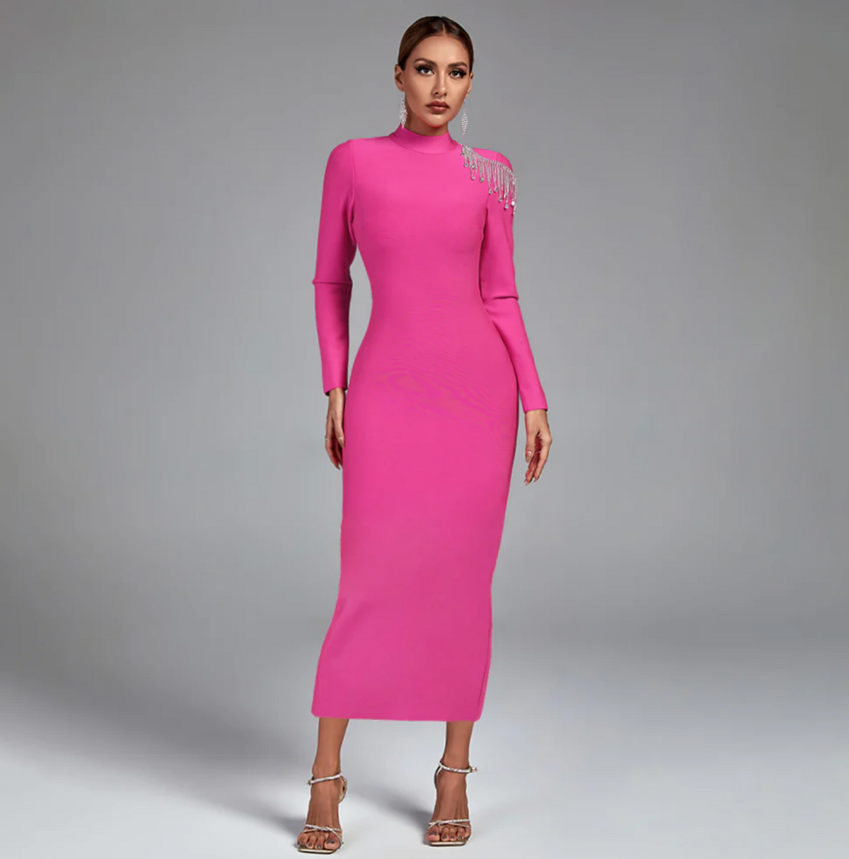 Maxikleid Damen Langarm Offener Rücken Viskose-1