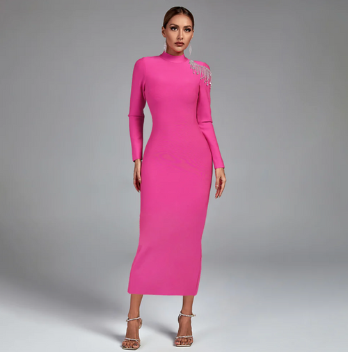 Maxikleid Damen Langarm Offener Rücken Viskose-1