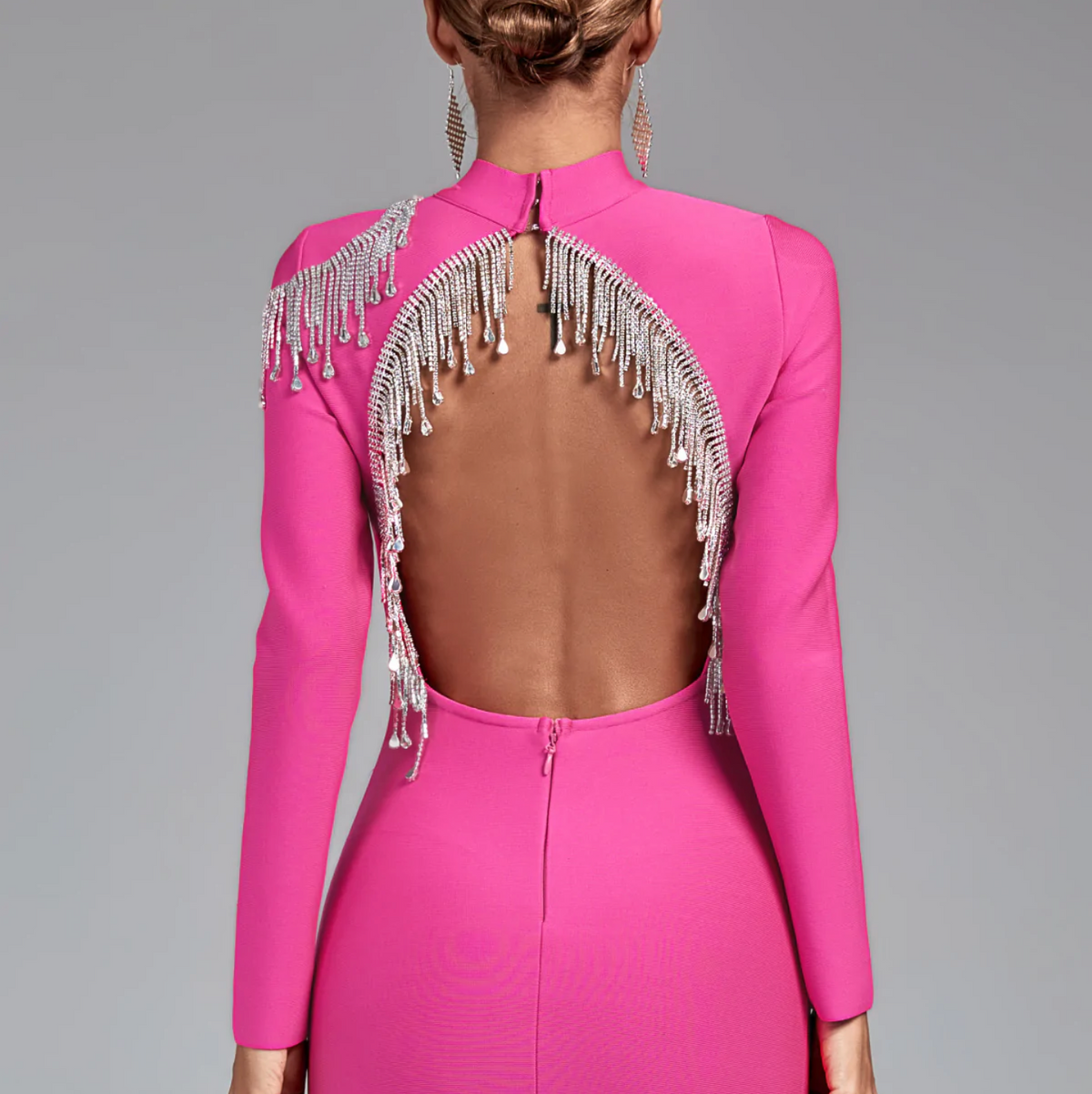 Maxikleid Damen Langarm Offener Rücken Viskose-4