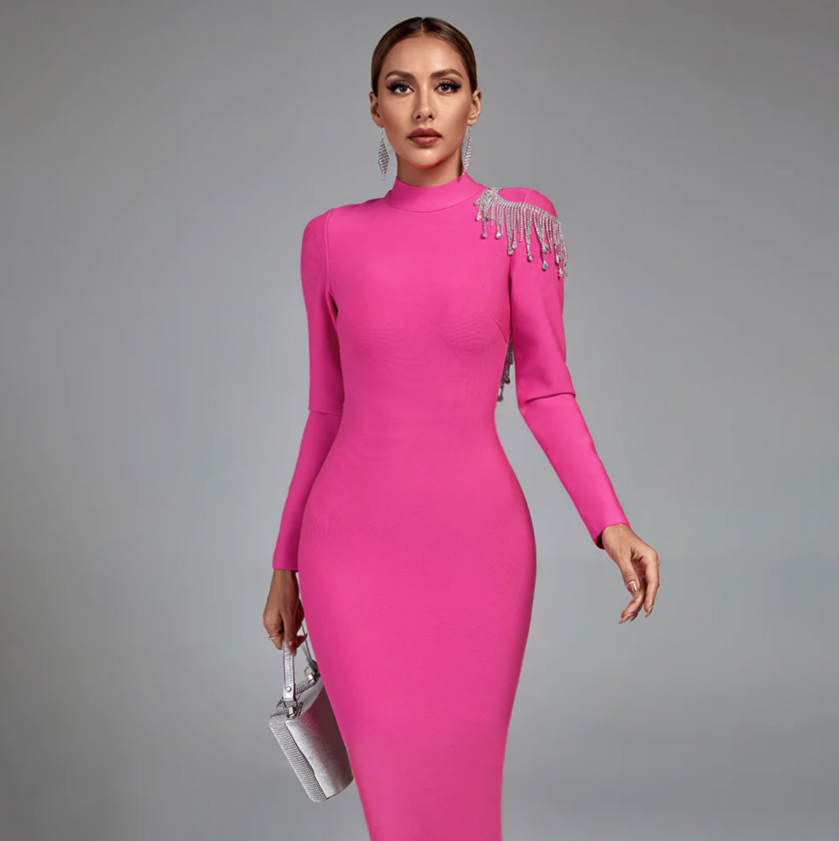 Maxikleid Damen Langarm Offener Rücken Viskose-3