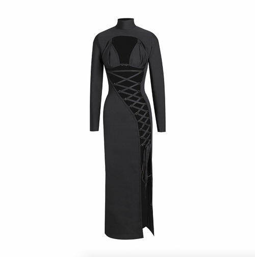 Maxikleid Damen mit Cut-Outs und langen Ärmeln aus Polyester 1