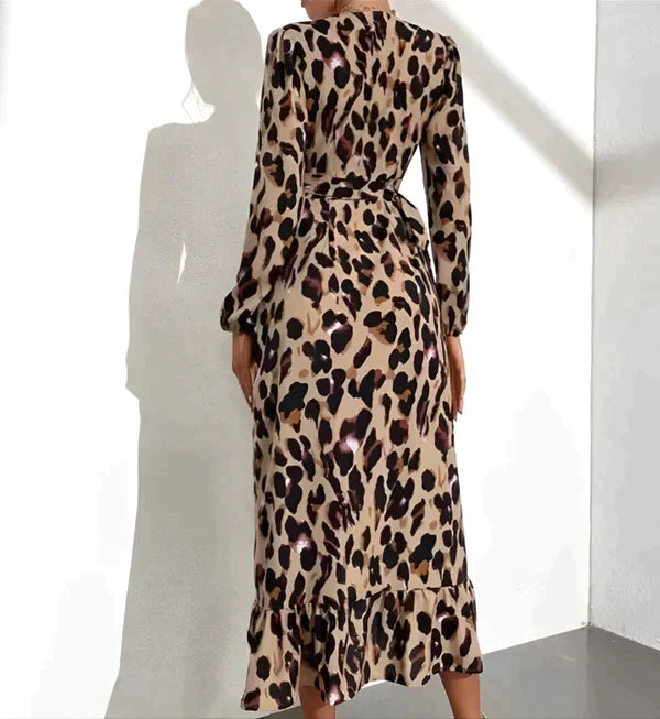 Damen-Kleid, lang, Panter-Print, Polyester-3