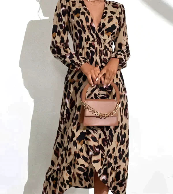 Damen-Kleid, lang, Panter-Print, Polyester-1