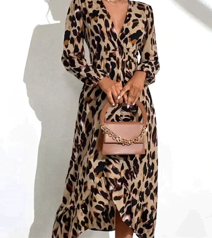 Damen-Kleid, lang, Panter-Print, Polyester-1