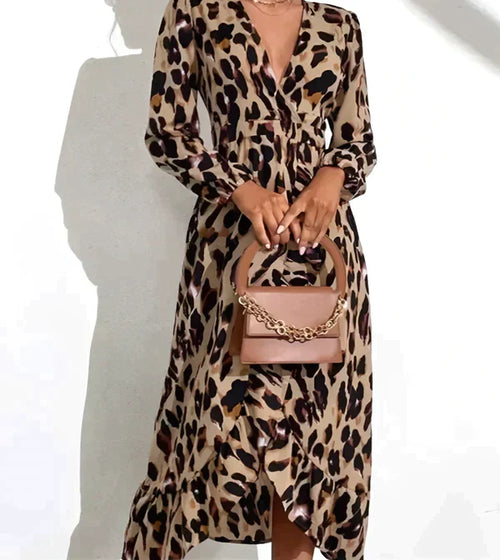 Damen-Kleid, lang, Panter-Print, Polyester-1