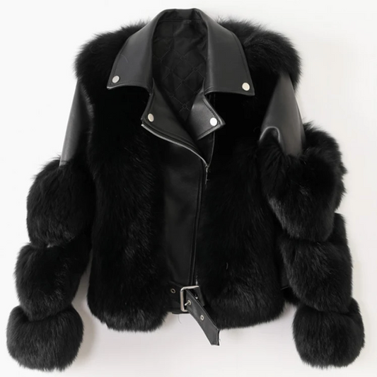 Lederjacke mit Kunstfell für Damen – Lässige Passform aus Kunstleder, mehrere Größen S-4XL 1