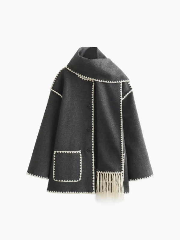Damen-Mantel mit Quastenschal aus warmem Material 9