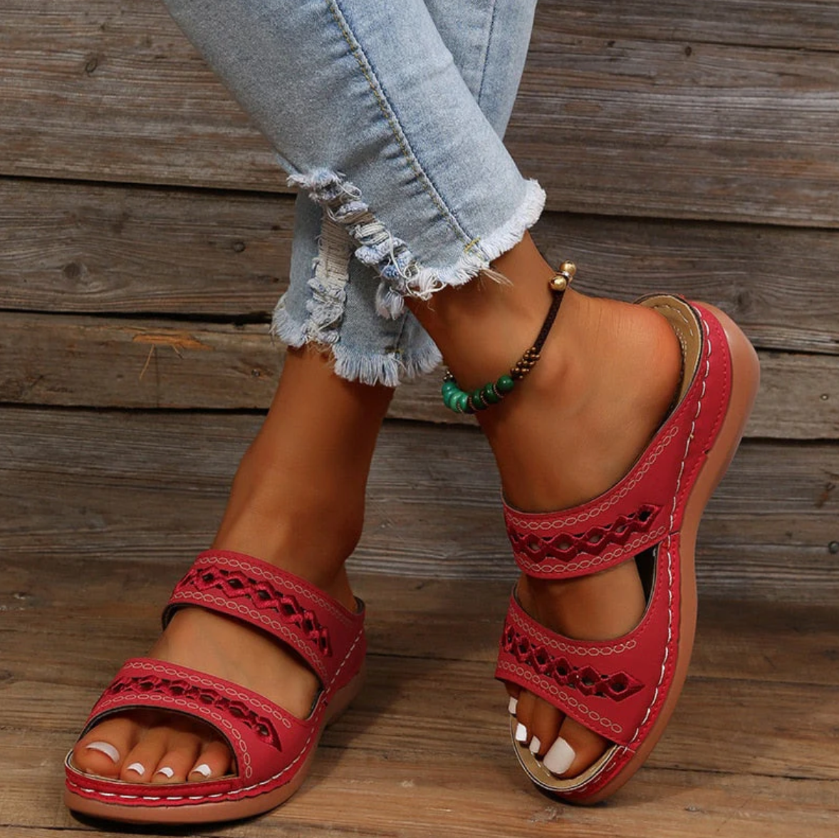 Damen-Sandalen, ergonomisches Design, hohe Qualität, Leder und Synthetikmaterial-5