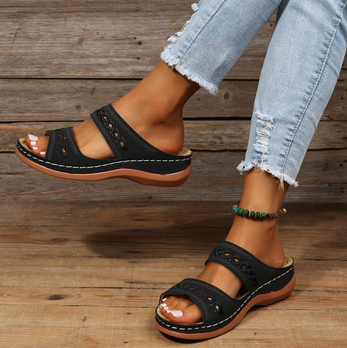 Damen-Sandalen, ergonomisches Design, hohe Qualität, Leder und Synthetikmaterial-3