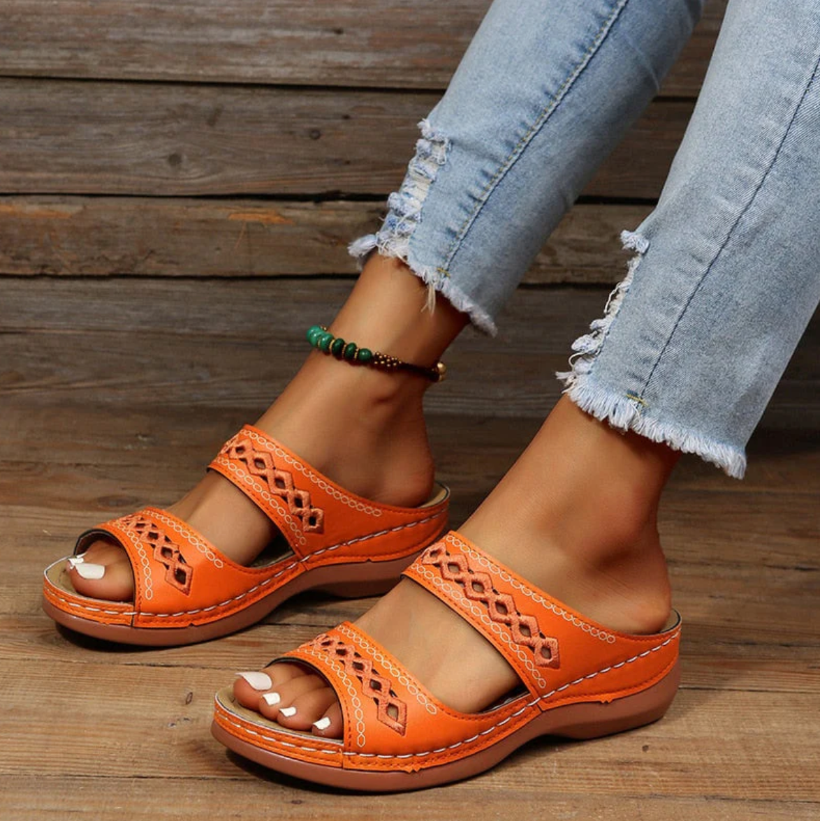 Damen-Sandalen, ergonomisches Design, hohe Qualität, Leder und Synthetikmaterial-4