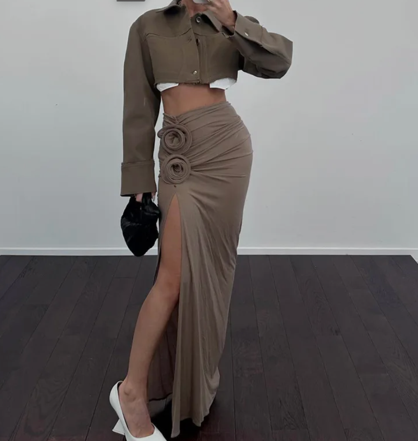 Damen-Maxirock, Hoher Schlitz, Stretchmaterial-2
