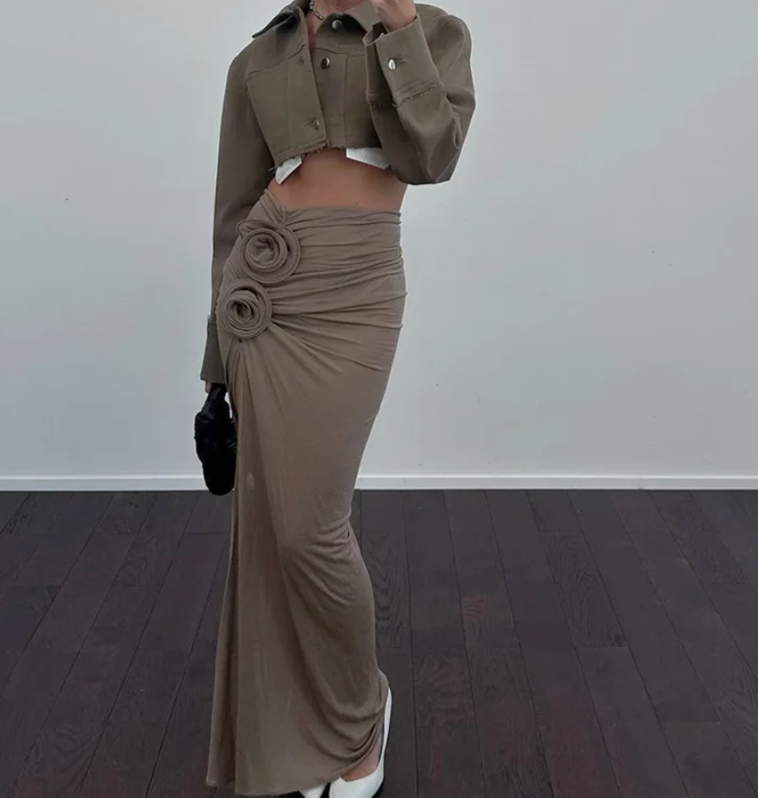 Damen-Maxirock, Hoher Schlitz, Stretchmaterial-1