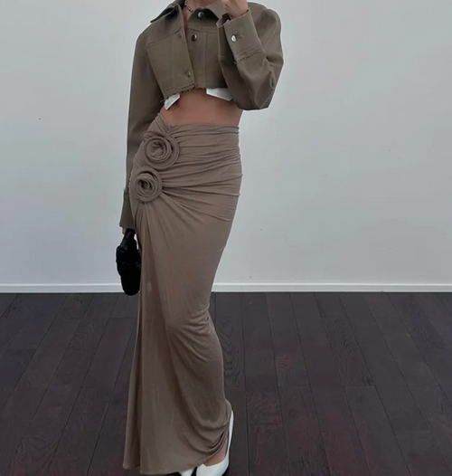 Damen-Maxirock, Hoher Schlitz, Stretchmaterial-1