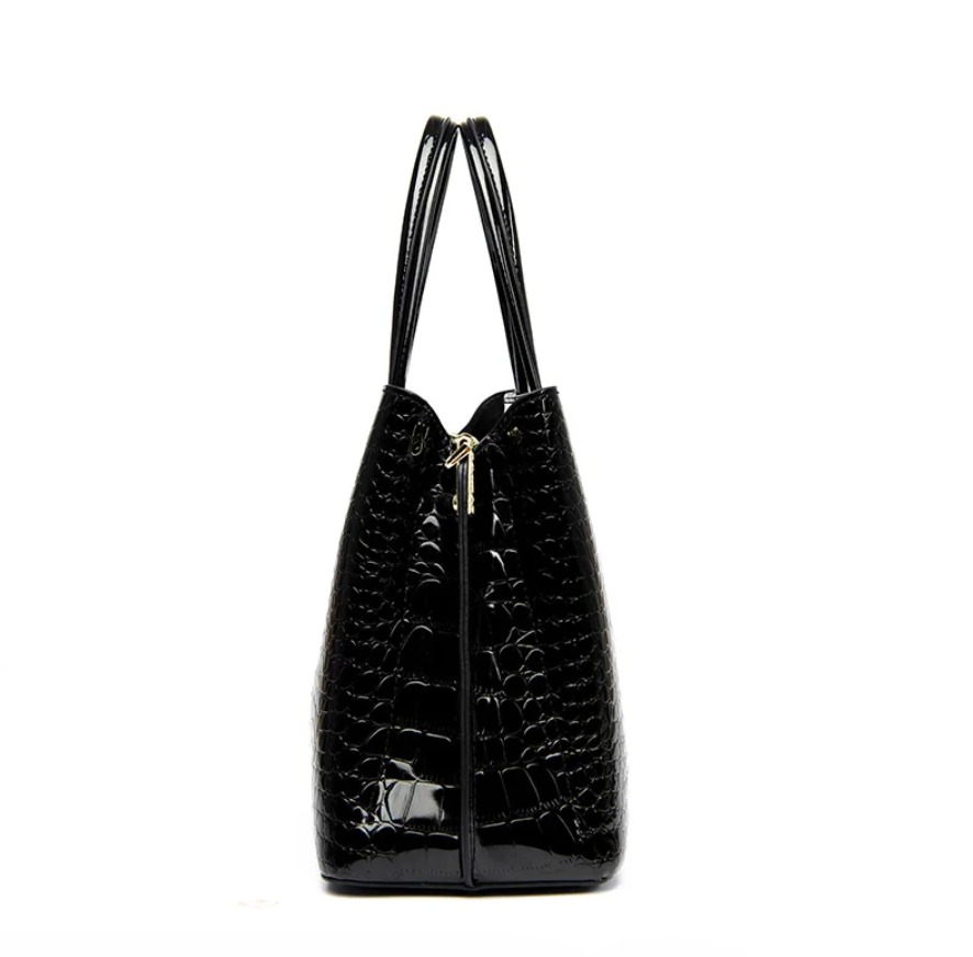 Damen-Handtasche, Krokodildruck, Leder, geräumig, elegant-3
