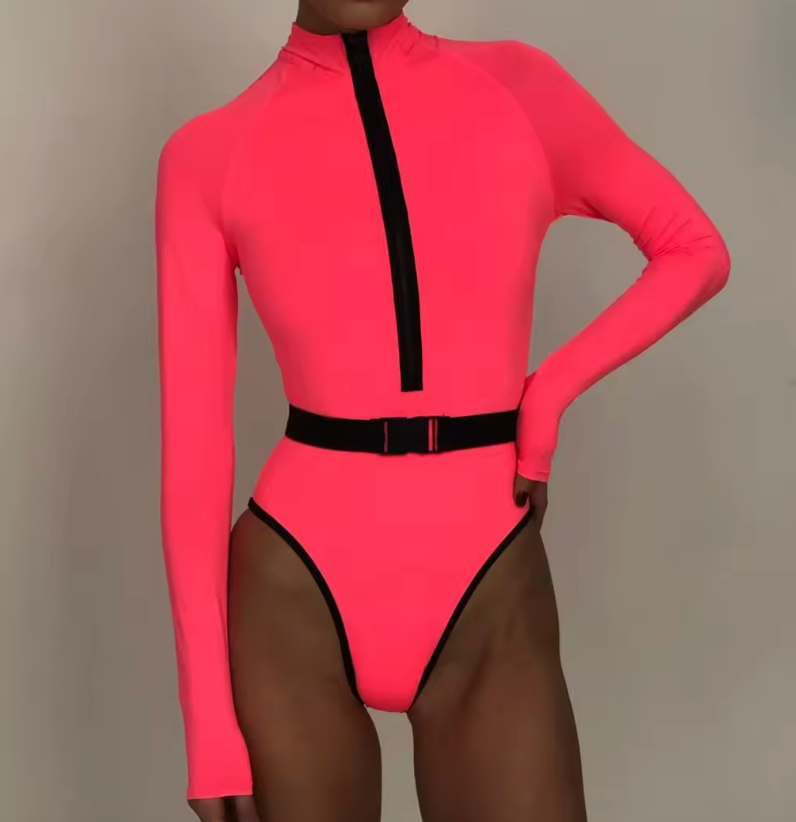 Damen Badeanzug Lange Ärmel Sportliches Design Schnelltrocknender Stoff 2
