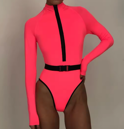 Damen Badeanzug Lange Ärmel Sportliches Design Schnelltrocknender Stoff 2