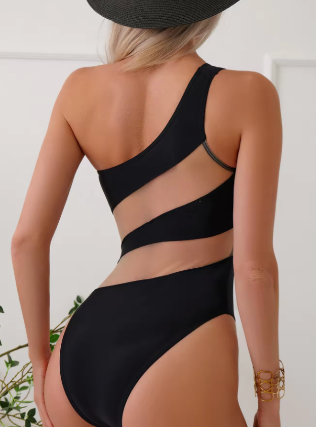 Damen Badeanzug Asymmetrisch Transparentes Shaping Nylon Spandex 2