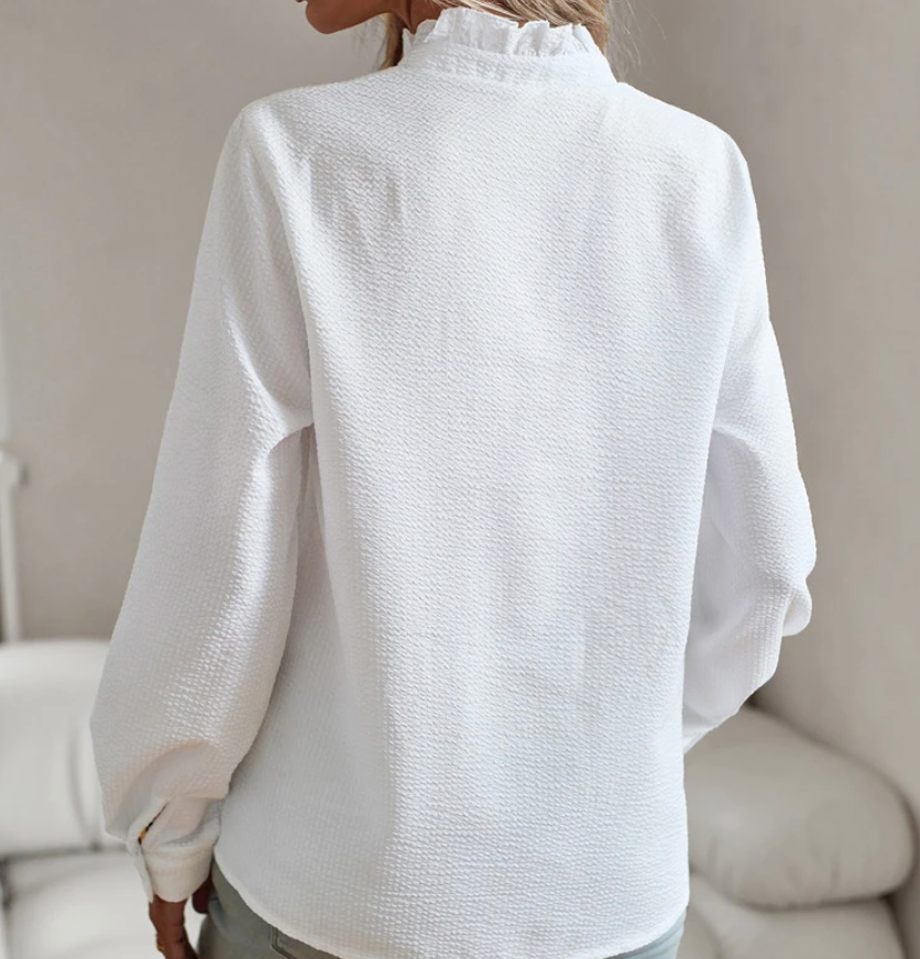 Damen Bluse Hoher Kragen Knopfverschluss Polyester-2