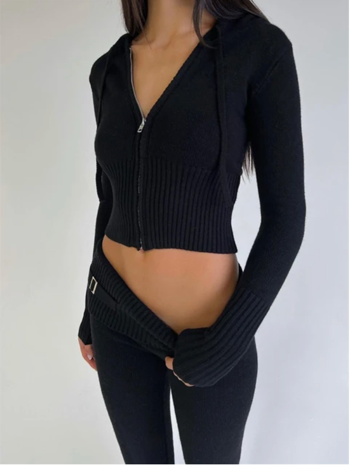 Damen-Zweiteiliges Strick-Set, mit elastischer Taille 2