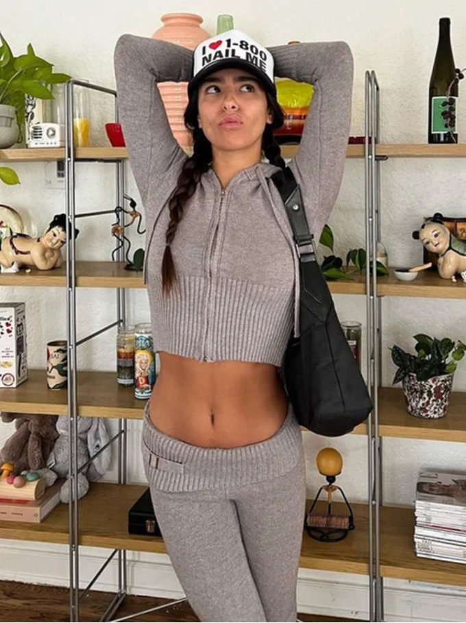 Damen-Zweiteiliges Strick-Set, mit elastischer Taille 4