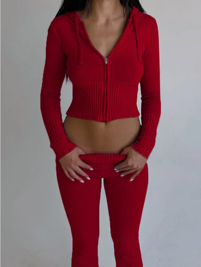 Damen-Zweiteiliges Strick-Set, mit elastischer Taille 5