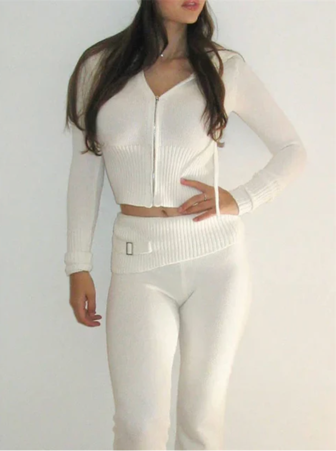 Damen-Zweiteiliges Strick-Set, mit elastischer Taille 6