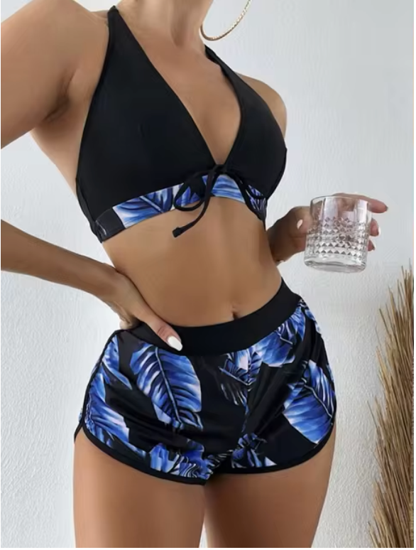 Damen-High-Waist-Dreiecks-Bikini-Set Schnelltrocknender Stoff-2