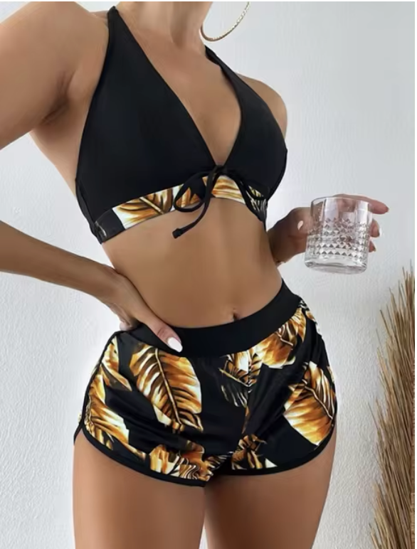 Damen-High-Waist-Dreiecks-Bikini-Set Schnelltrocknender Stoff-3