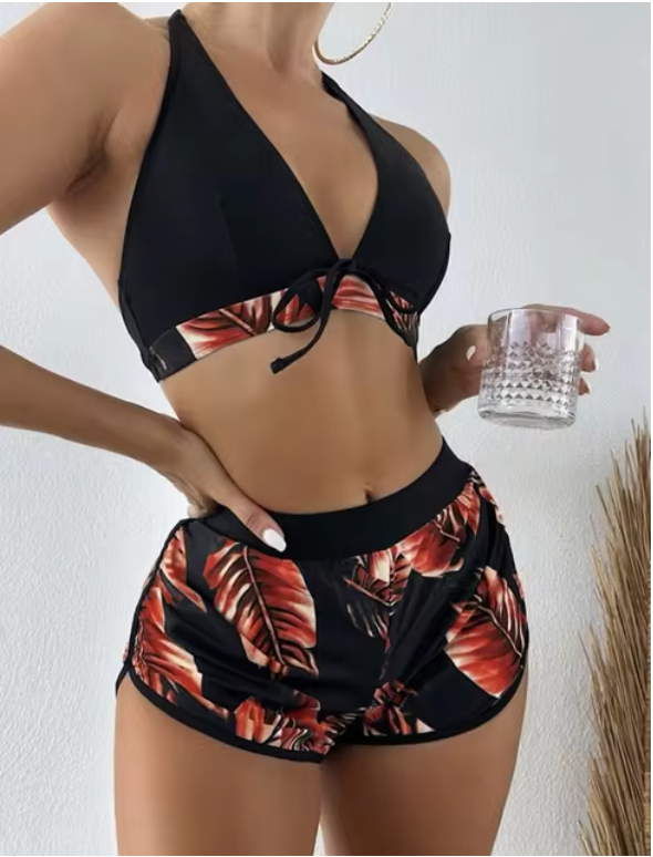 Damen-High-Waist-Dreiecks-Bikini-Set Schnelltrocknender Stoff-5