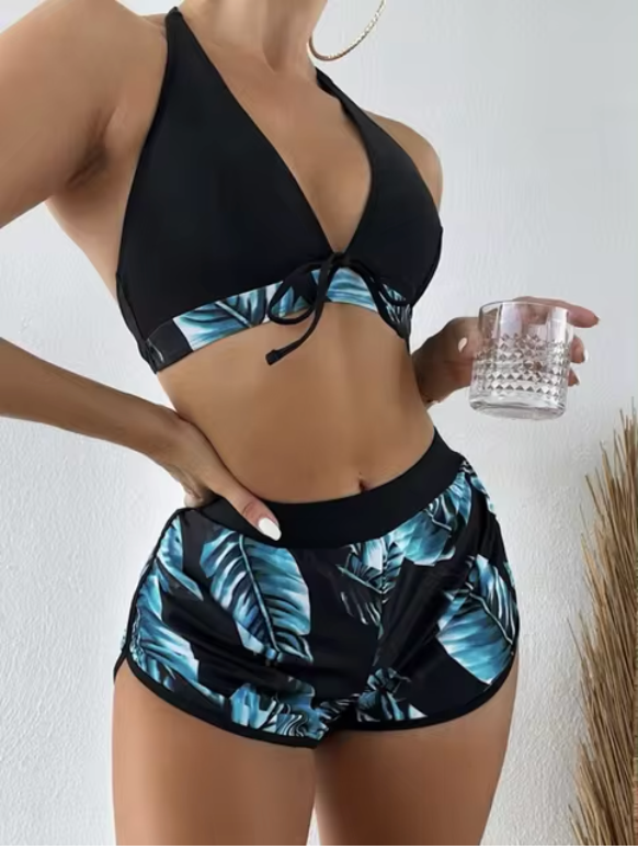 Damen-High-Waist-Dreiecks-Bikini-Set Schnelltrocknender Stoff-6