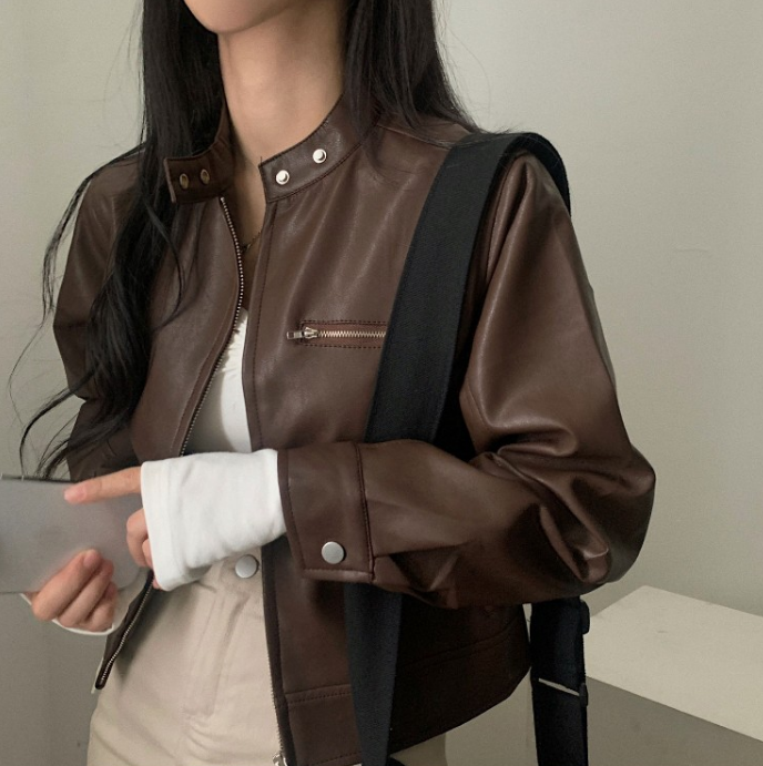 Damenjacke im Retro-Stil aus Polyester mit hohem Kragen – trendige Jacke für Alltag und formelle Anlässe 2