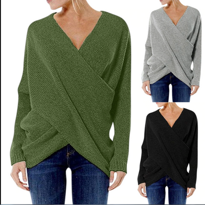 Damen-Strickpullover, Criss-Cross, V-Ausschnitt, weiches Acryl-4