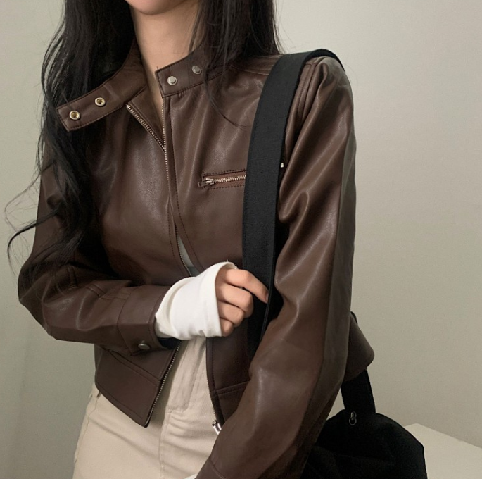 Damenjacke im Retro-Stil mit hohem Kragen aus Polyester – Trendige Jacke für Alltag und formelle Anlässe 3